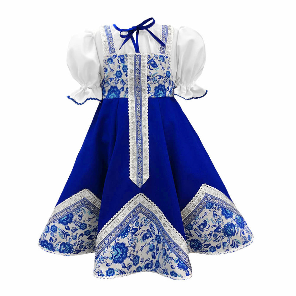 Русский народный костюм "Иринка Гжель" взрослый синий