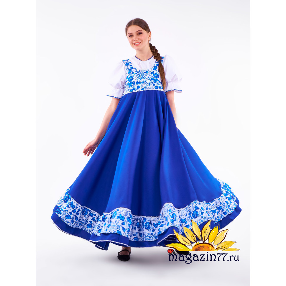 Русский народный костюм "Мария Гжель" взрослый синий