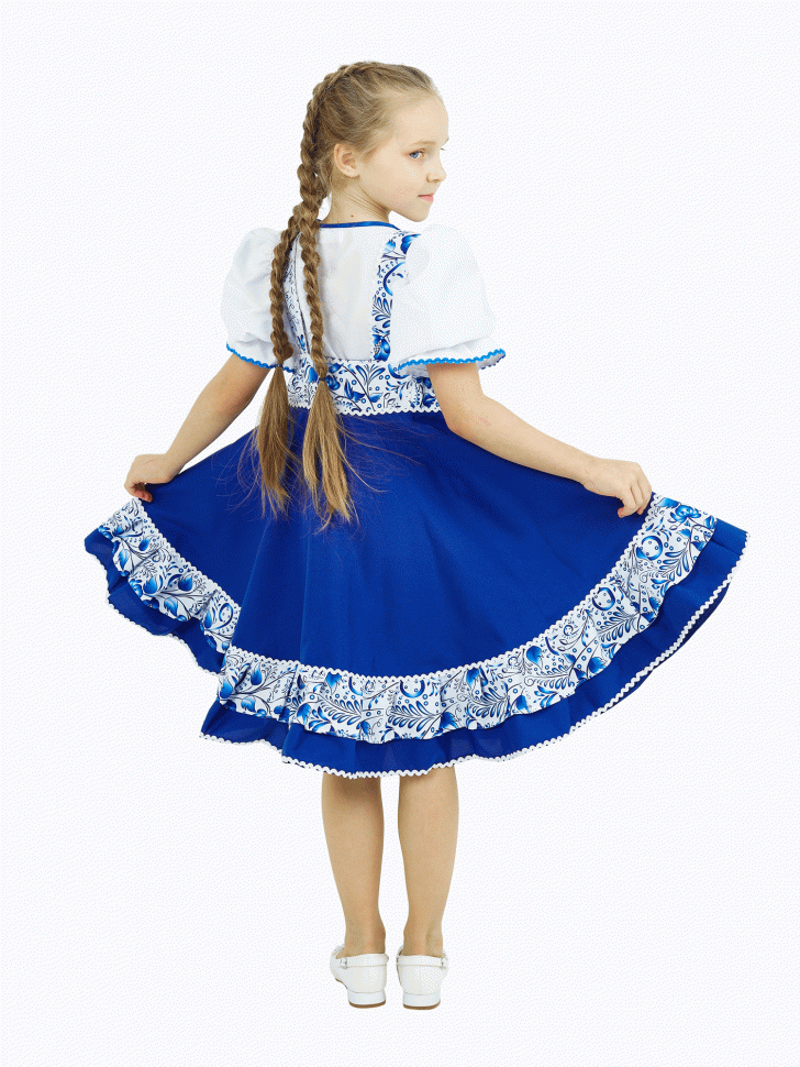 Русский народный костюм "Гжель плясовая" детский синий