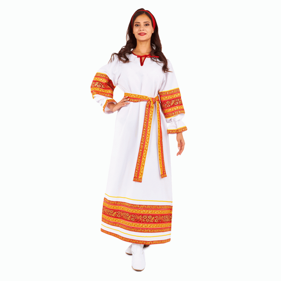 Русский народный костюм "Купеческая" взрослый белый с красным