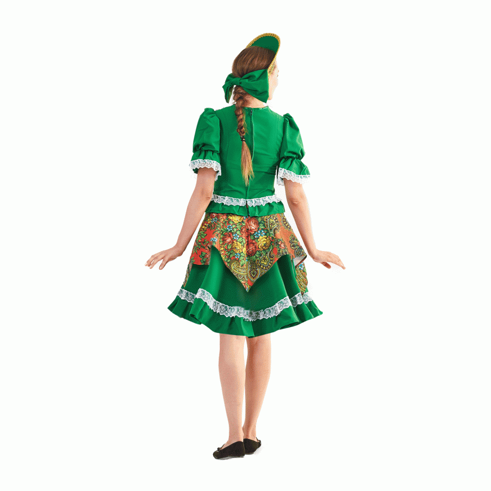 Русский народный костюм "Кадриль с кокошником" взрослый зелёный