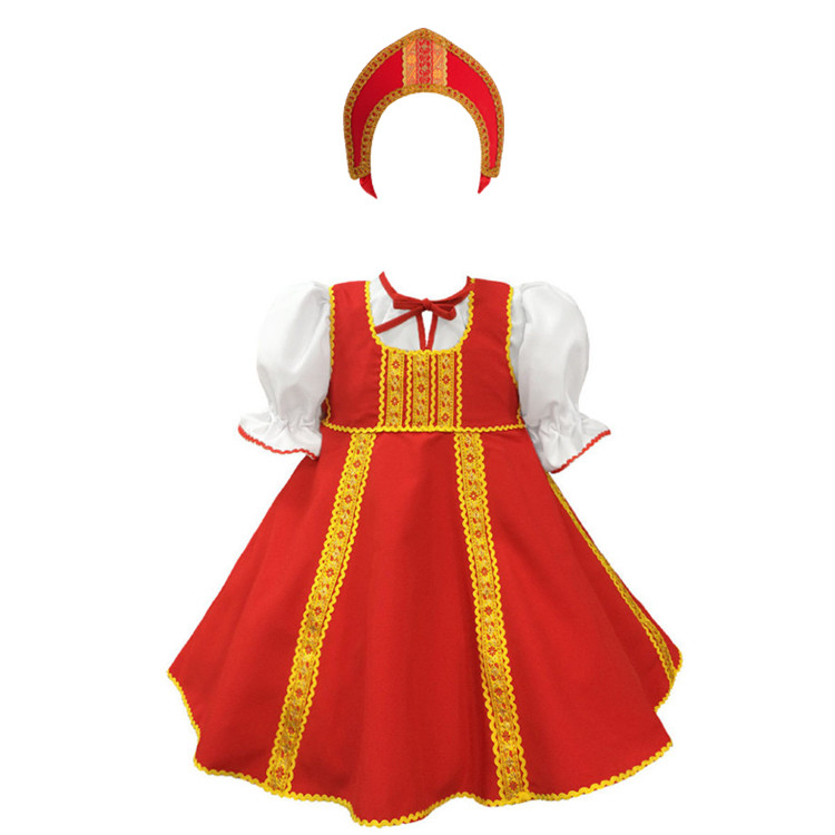 Русский народный костюм "Ксюша с кокошником" детский красный