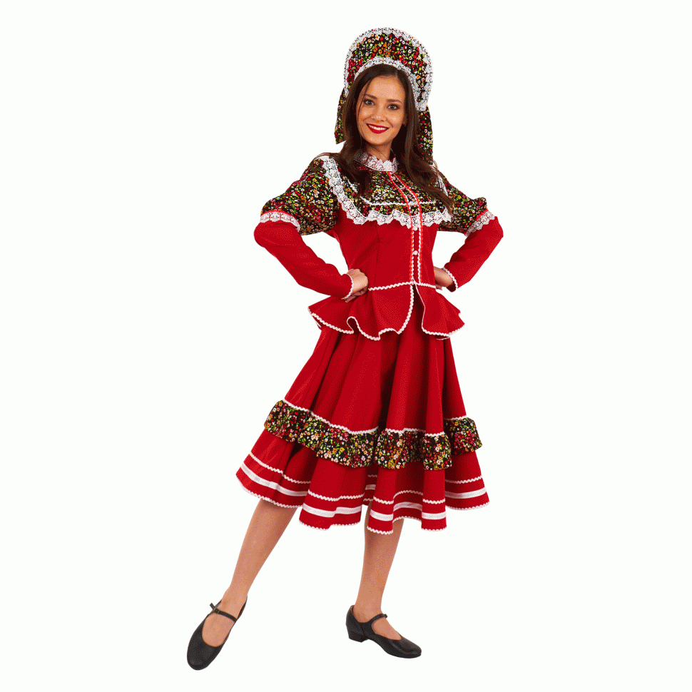 Русский народный костюм "Кадриль Кубанская" взрослый красный