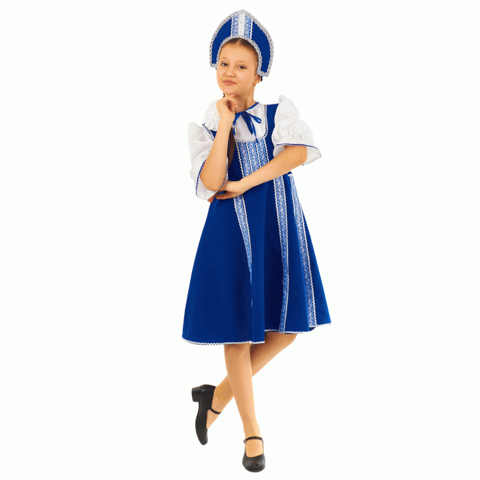 Русский народный костюм "Ксюша с кокошником" детский синий
