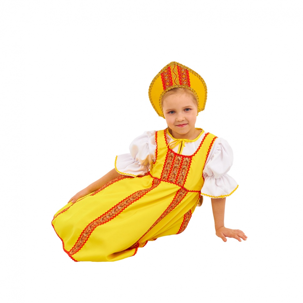  Русский народный костюм "Ксюша с кокошником" детский жёлтый