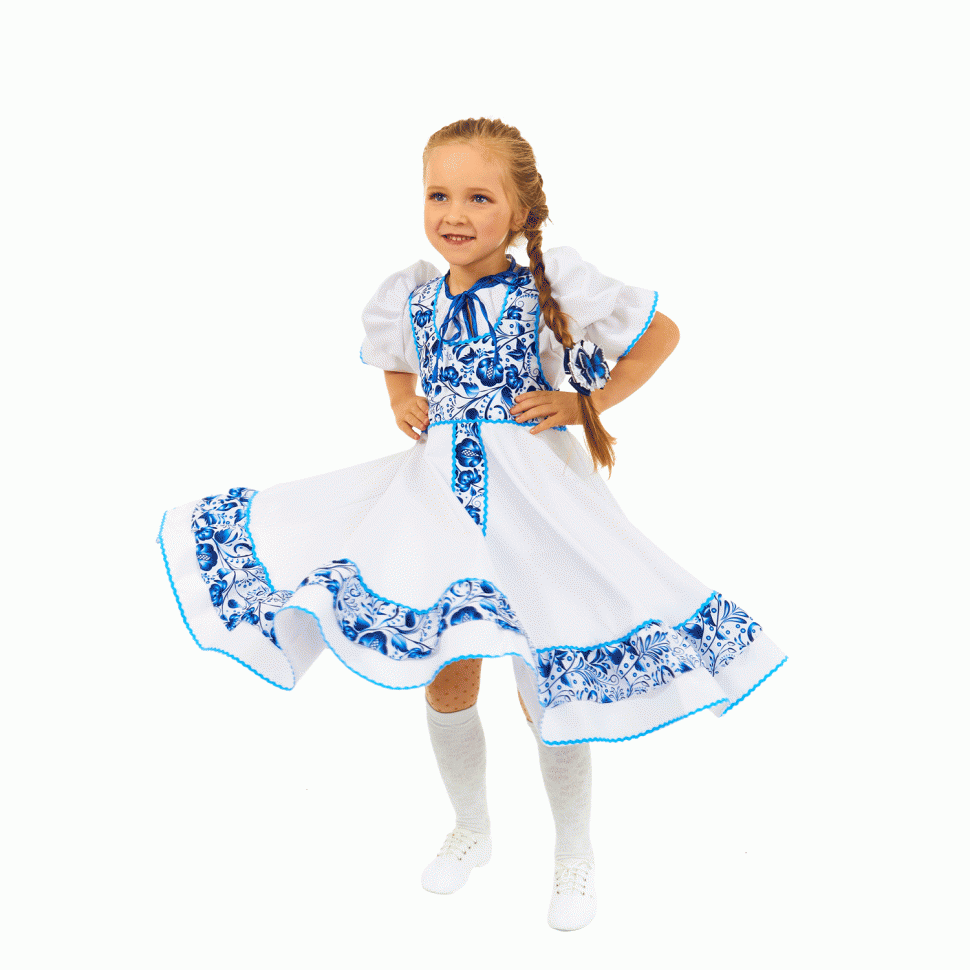  Русский народный костюм "Гжель плясовая" детский белый 