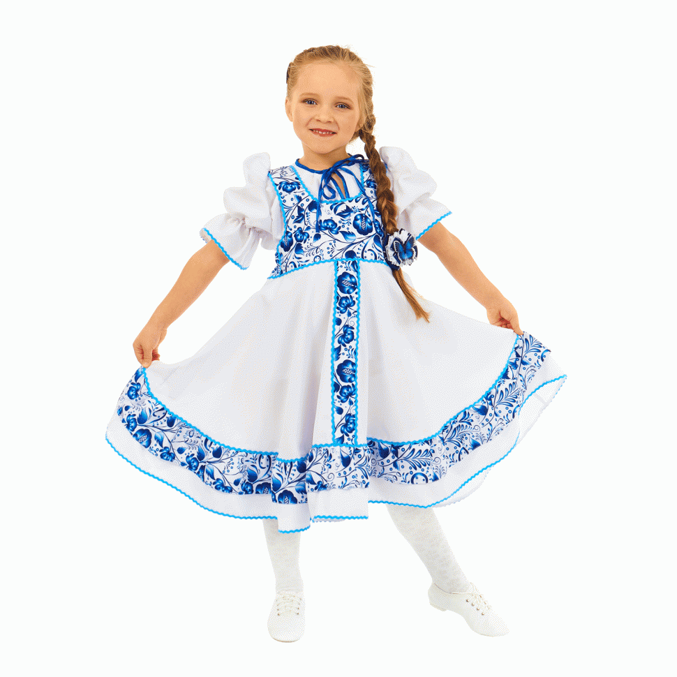  Русский народный костюм "Гжель плясовая" детский белый 