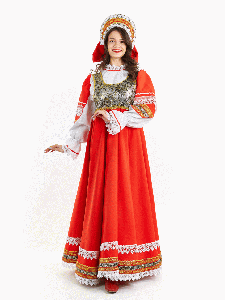 Русский народный костюм "Сударушка с парчой" взрослый красный