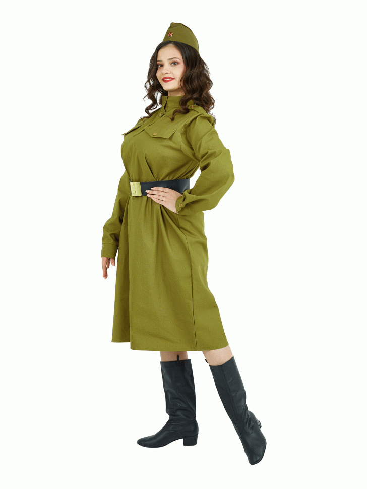 Взрослый женский военный костюм, военное платье с ремнем и пилоткой