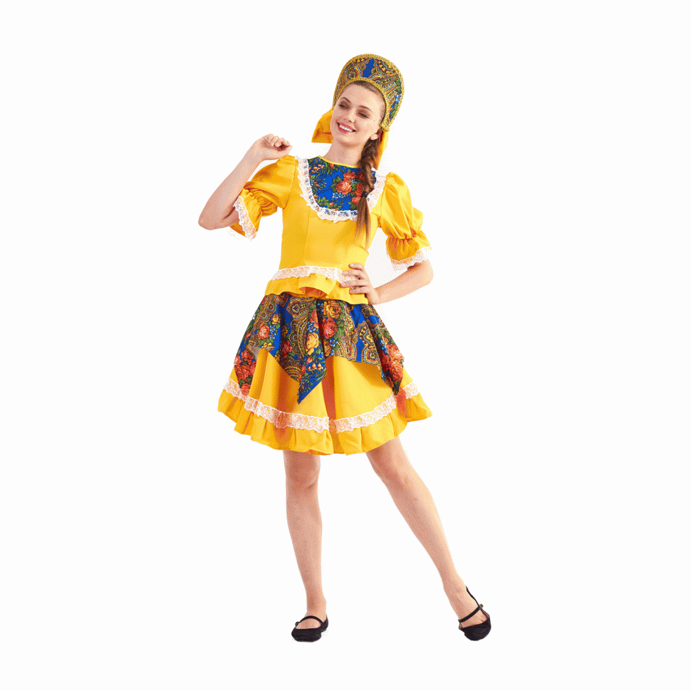 Русский народный костюм "Кадриль с кокошником" женский жёлтый