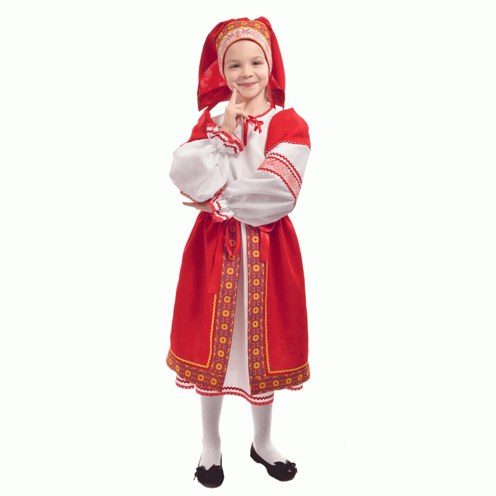 Русский народный костюм с поневой красный Р108