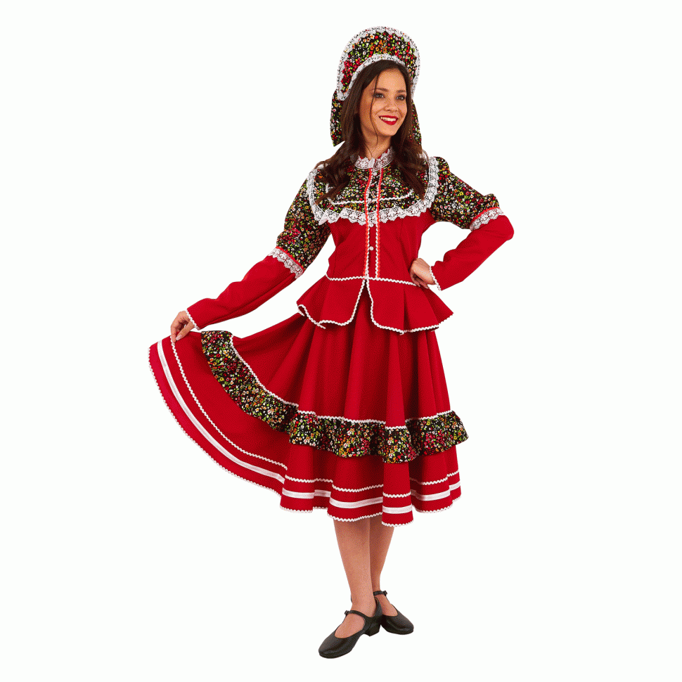 Русский народный костюм "Кадриль Кубанская" красная взрослая