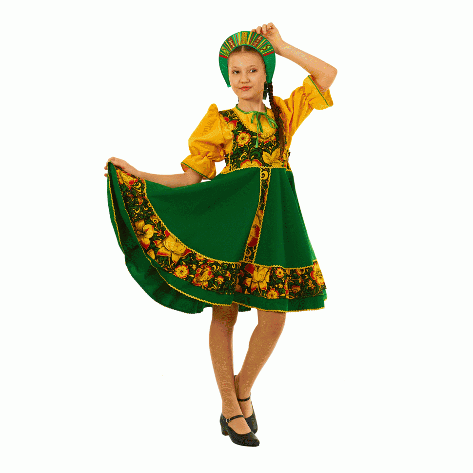 "Хохлома зеленая" Русский народный костюм для девочки 