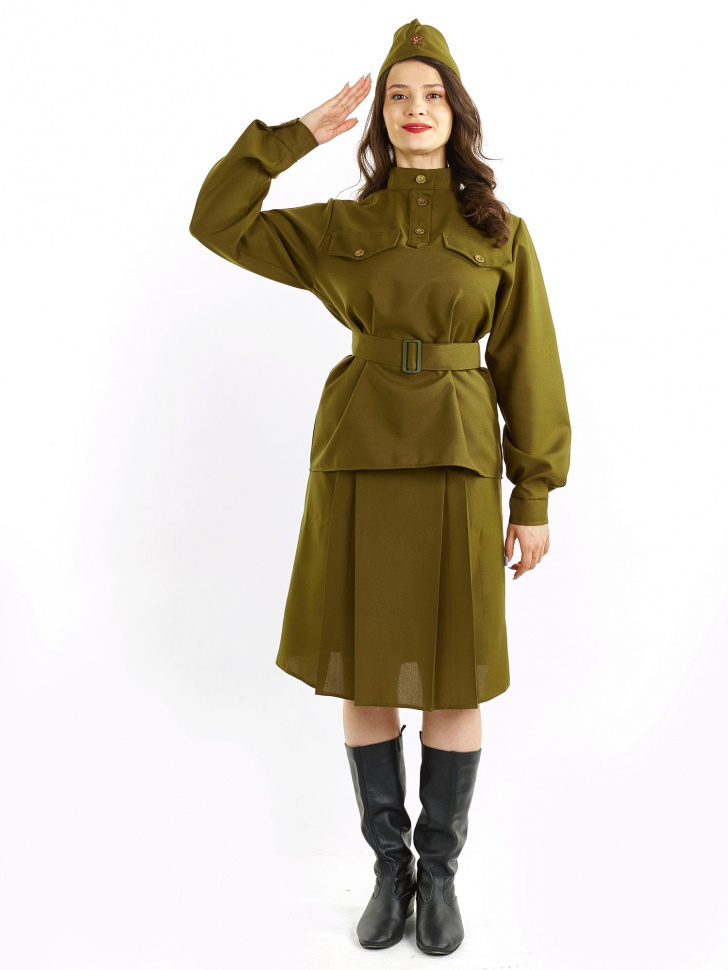 Военный костюм женский с пилоткой и ремнем