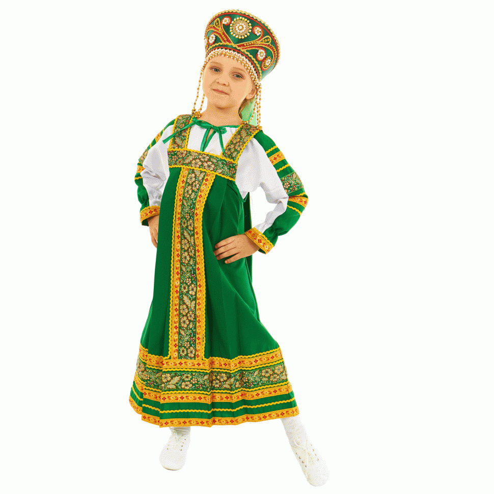 "Настя" Русский народный костюм для девочки зеленый